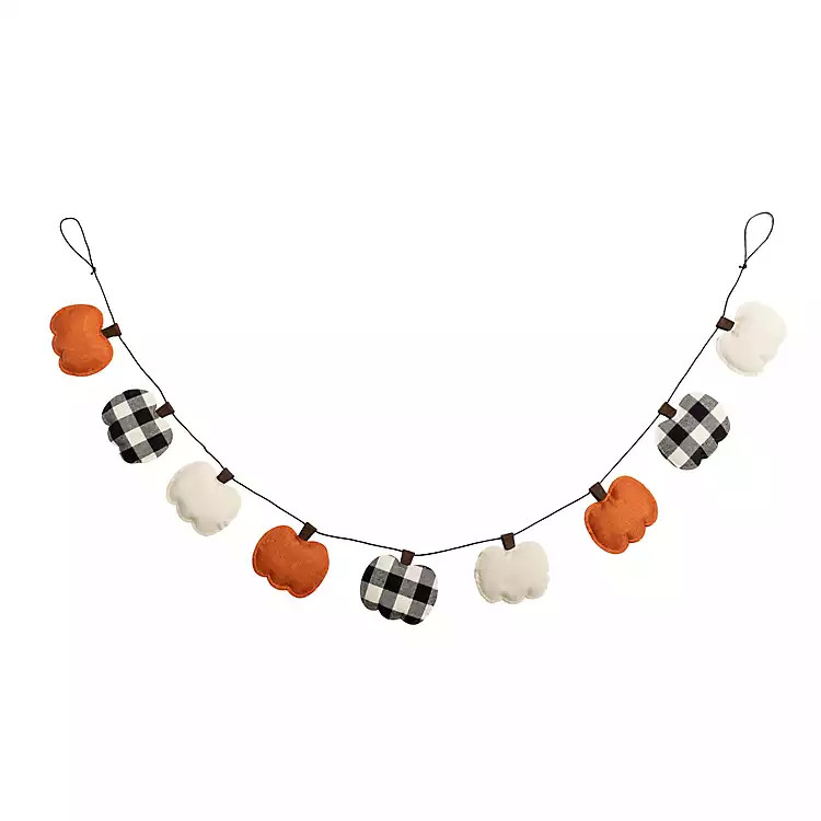New! Orange and Buffalo Check Pumpkin Banner | Kirkland's Home