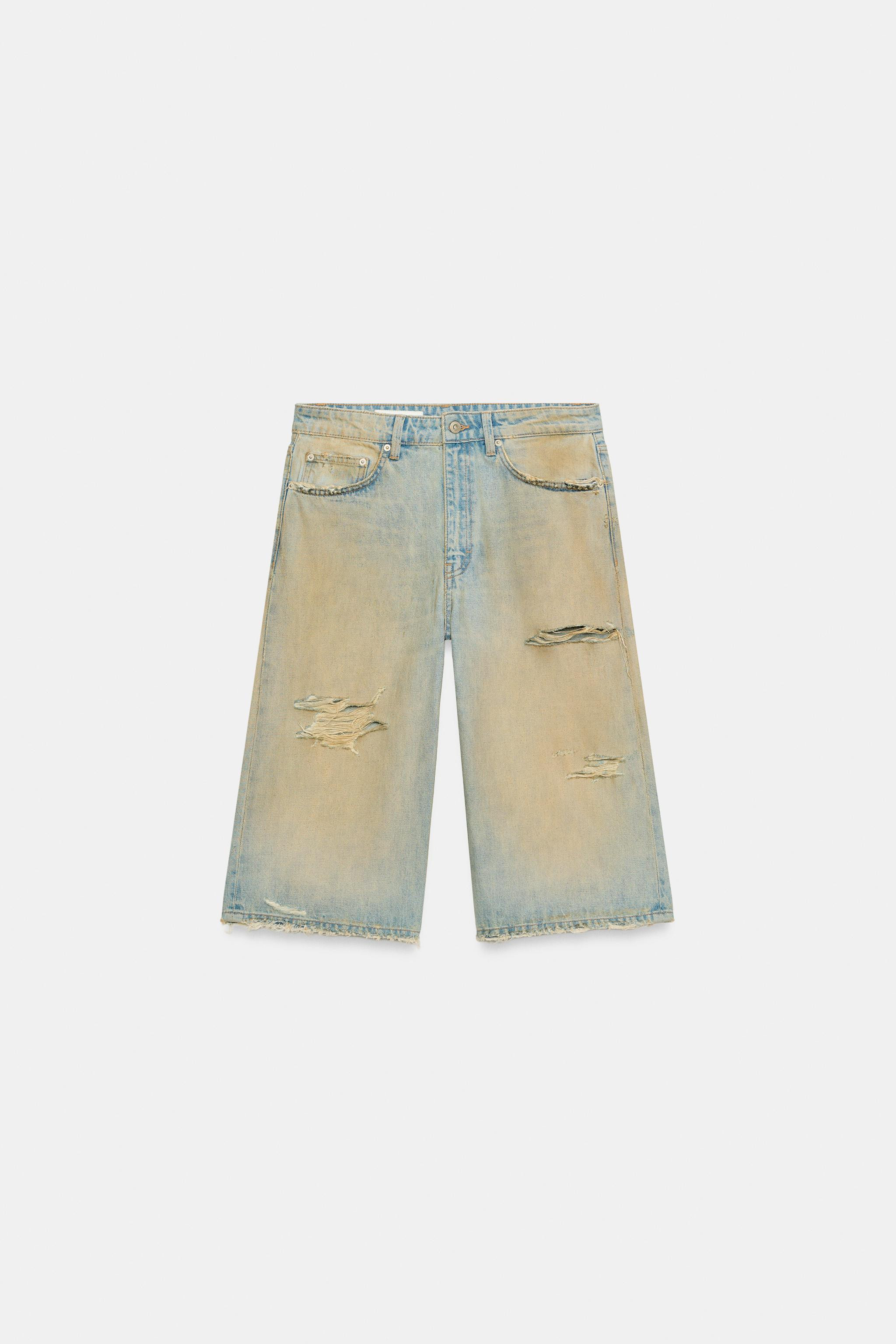 TRF BAGGY RIPPED DENIM JORTS | Zara UK