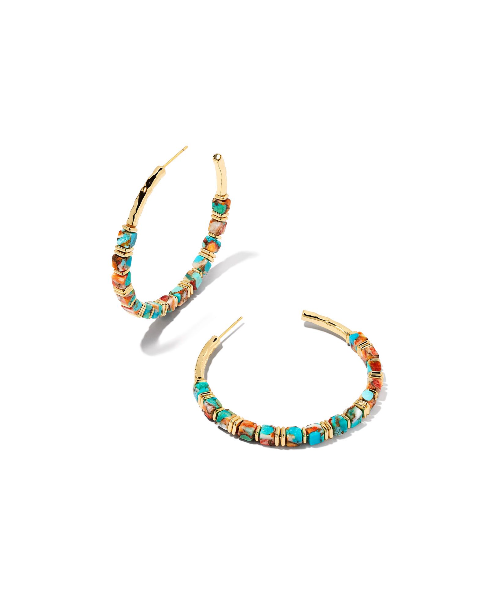 Ember Gold Hoop Earrings in Bronze Veined Turquoise Magnesite Red Oyster | Kendra Scott | Kendra Scott
