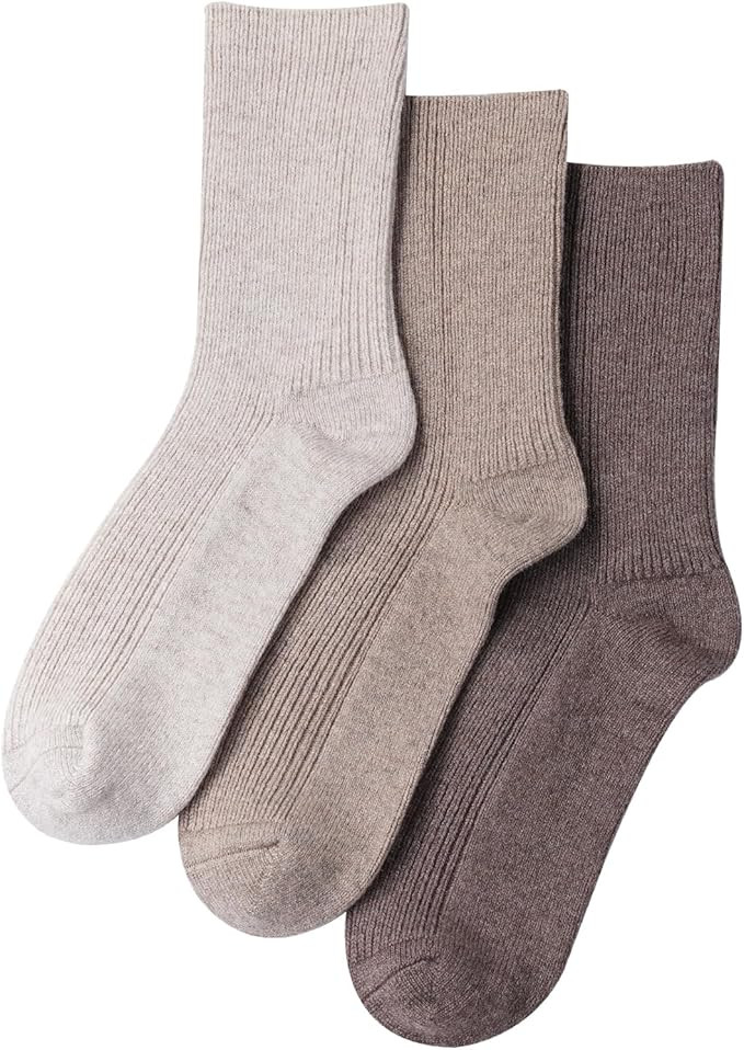 MELUSA Wool Cashmere Socks for Women, 3 Pairs Super Soft Warm Cozy Winter Gift Crew Socks | Amazon (US)