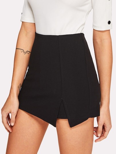 SHEIN Split Front Solid Skirt Shorts | SHEIN
