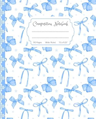 Super Cute Preppy Aesthetic Composition Notebook Pastel Blue & White Coquette Bows: Wide Ruled Jo... | Amazon (US)