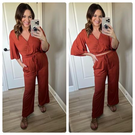 Okay, I know this is marketed as a two piece set BUT I am wearing it a two piece jumpsuit! I mean, why not?! Most people don’t like wearing jumpsuits because of the whole bathroom situation, but this totally alleviates that. Plus, it feels like pajajams. I’m not opposed to wearing it as a two piece either. It’s high waisted enough to show just a little bit of skin. 

#LTKstyletip #LTKtravel #LTKunder50