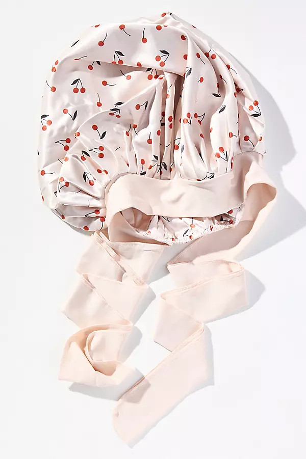 Cherry Print Adjustable Oversized Satin Hair Bonnet | Anthropologie (US)