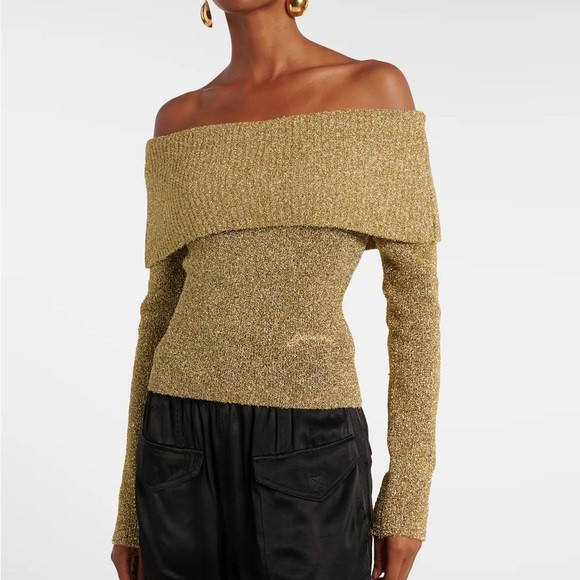 Ganni Gold Off-Shoulder Sweater | Poshmark