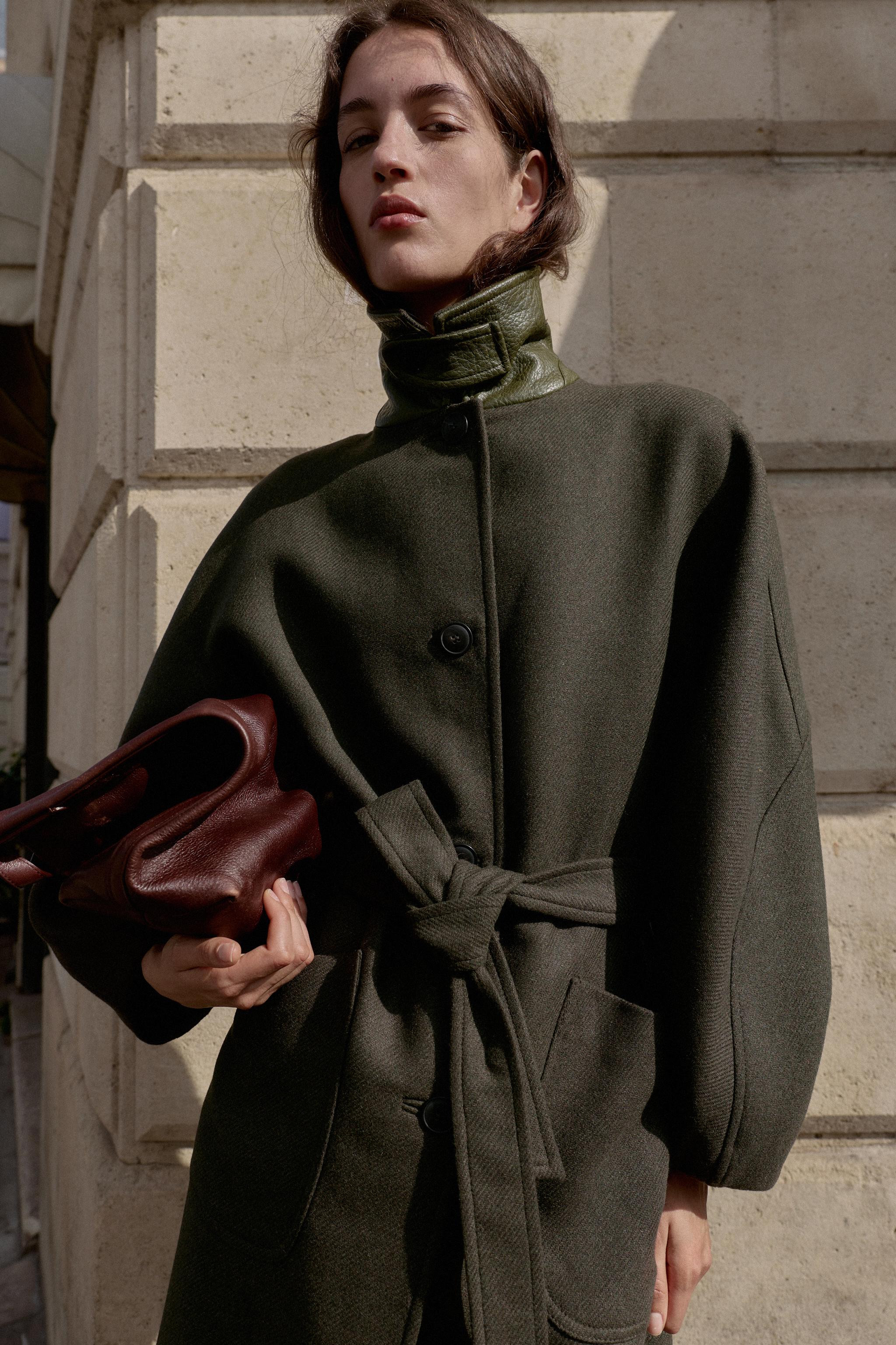 WOOL COAT WITH PUFF SLEEVES AND CONTRAST COLLAR | Zara US