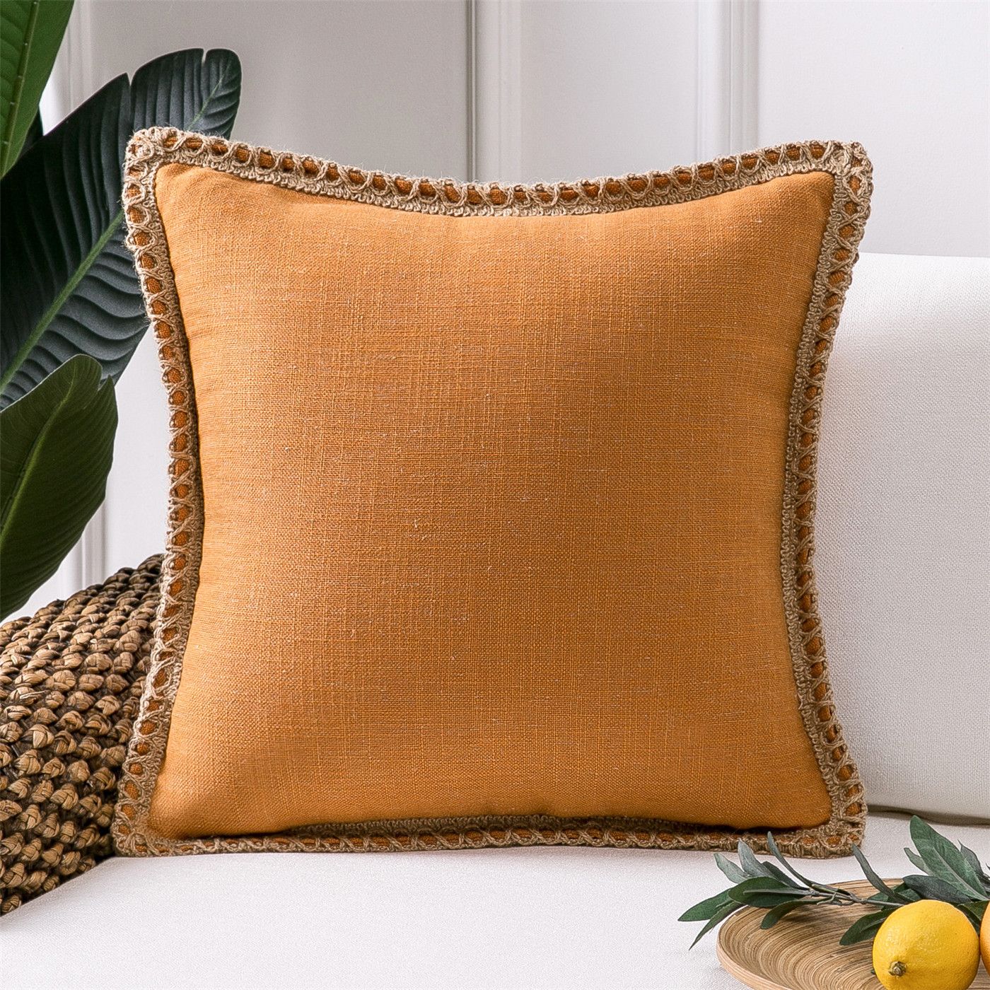 Phantoscope Farmhouse Burlap Linen Tailored Edge Series Decorative Throw Pillow, 18" x 18", Orang... | Walmart (US)