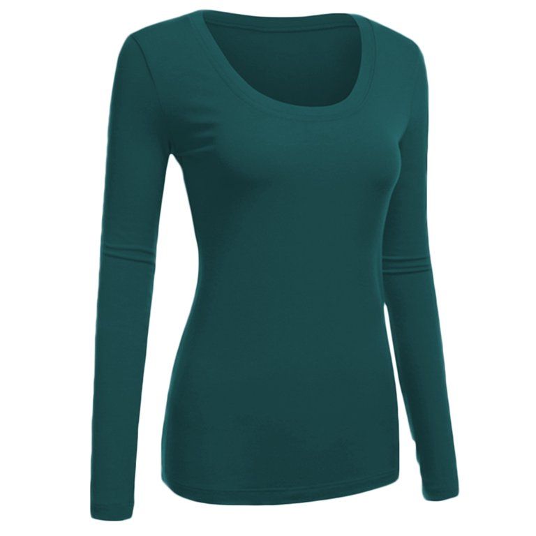 Emmalise Women's Plain Basic Scoop Neck Long Sleeve TShirt Tee - Green Teal, S | Walmart (US)