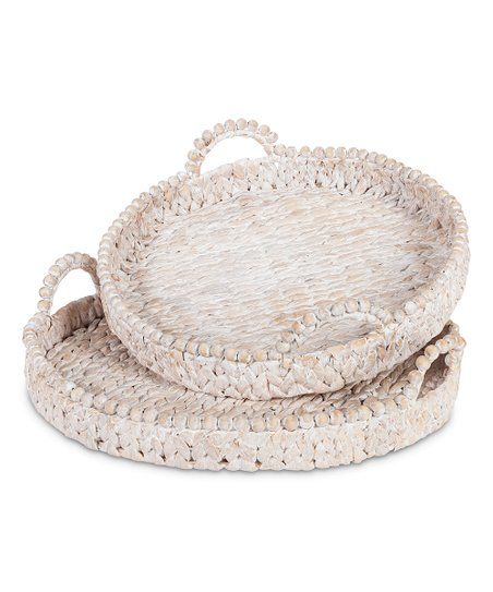 White Beaded Hyacinth Tray - Set of Two | Zulily