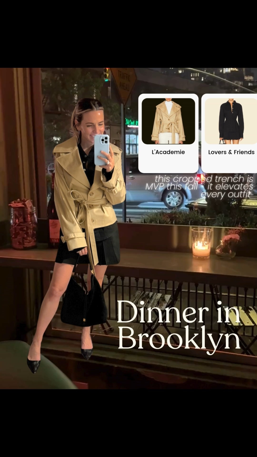 fall date night in new york 🍂 this outfit has officially become my go-to - a cropped trench, black mini, and black kitten heels. it’s simple but feels so chic and timeless. i love that the trench adds a little structure while the mini keeps it fun and flirty.

wearing a size small in everything. the trench is a perfect fall staple - it’s  lightweight but polished enough to elevate any look🤍#falloutfitideas #datenightoutfit #nycoutfit #fallfashion #citystyle

#LTKStyleTip #LTKTravel #LTKSaleAlert