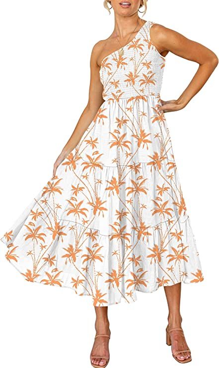 ANRABESS Women's Stripes One Shoulder Summer Dress Sleeveless Smocked Flowy Pleated Midi Dress 49... | Amazon (US)