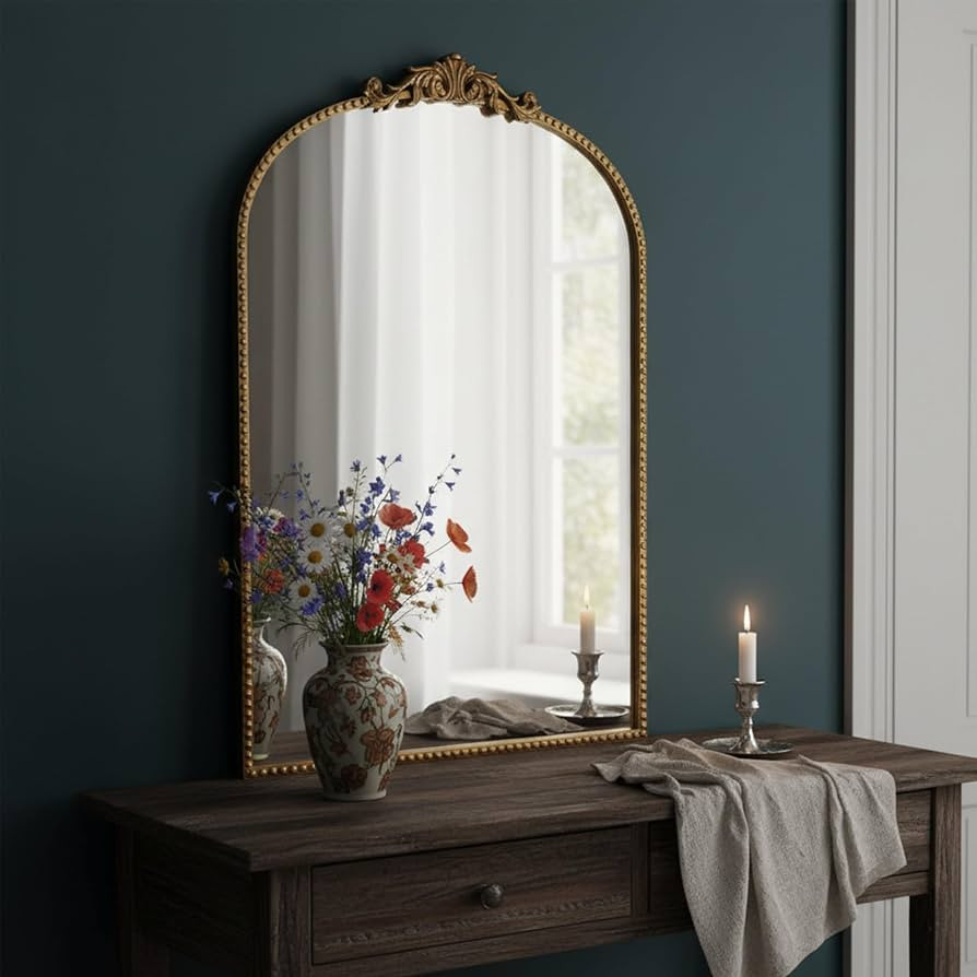 Vintage Baroque Arched Wall Mirror 36"x24", Gold Ornate Antique French Traditional Decor Mirror f... | Amazon (US)
