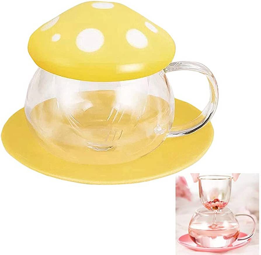 Rain House Cute Mushroom Glass Tea Cup with Infuser Strainer and Spoon Set – 290ml/9.6oz Clear ... | Amazon (US)