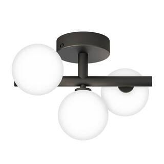 Artika Bloom 13 in. 3-Light Black Modern LED Flush Mount Ceiling Light for Kitchen Dining Room with  | The Home Depot
