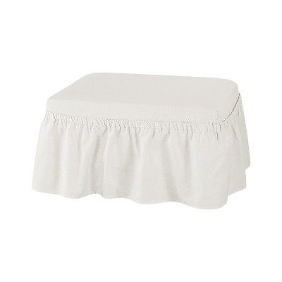 Essential Twill Ruffle 2pc Ottoman Slipcover White - Sure Fit | Target