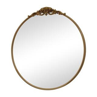 28 in. H x 28 in. W Round Mirror Arched Vintage Mirror Gold Mirrors Decor Mirror Bathroom Vanity Mirror Over Sink | The Home Depot