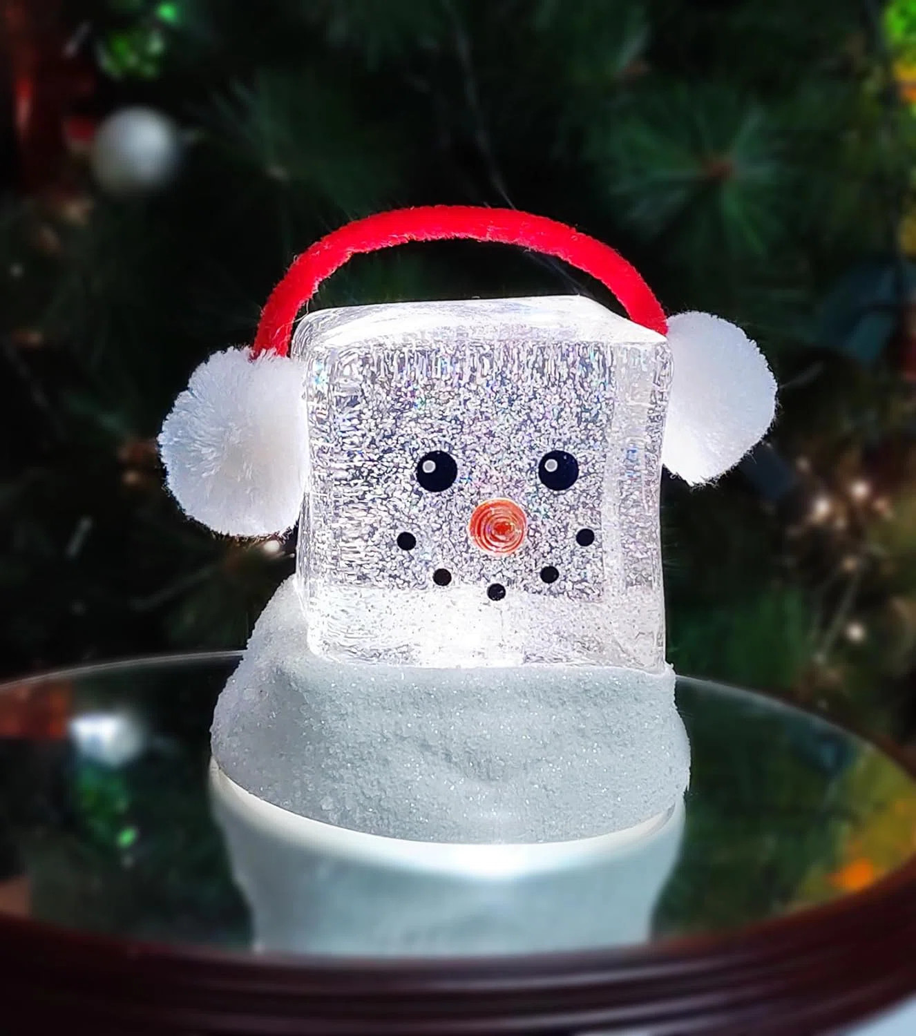 6.9“H Acrylic Ice Cube Snowman - LED Lights, Water Spinning Glitter, Battery Christmas Décor | Wayfair North America
