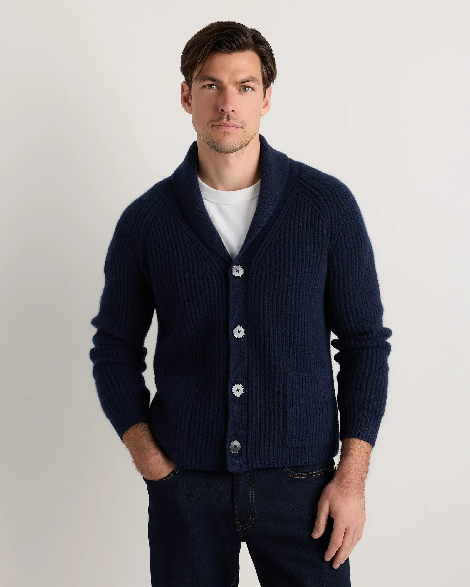 Mongolian Cashmere Shawl Collar Cardigan in True Navy | Quince