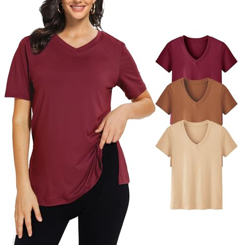 Showitty 3 Pack V Neck T Shirt for Women Plus Size, Short Sleeve Casual Tops Summer 2025 Basic Tees | Amazon (US)