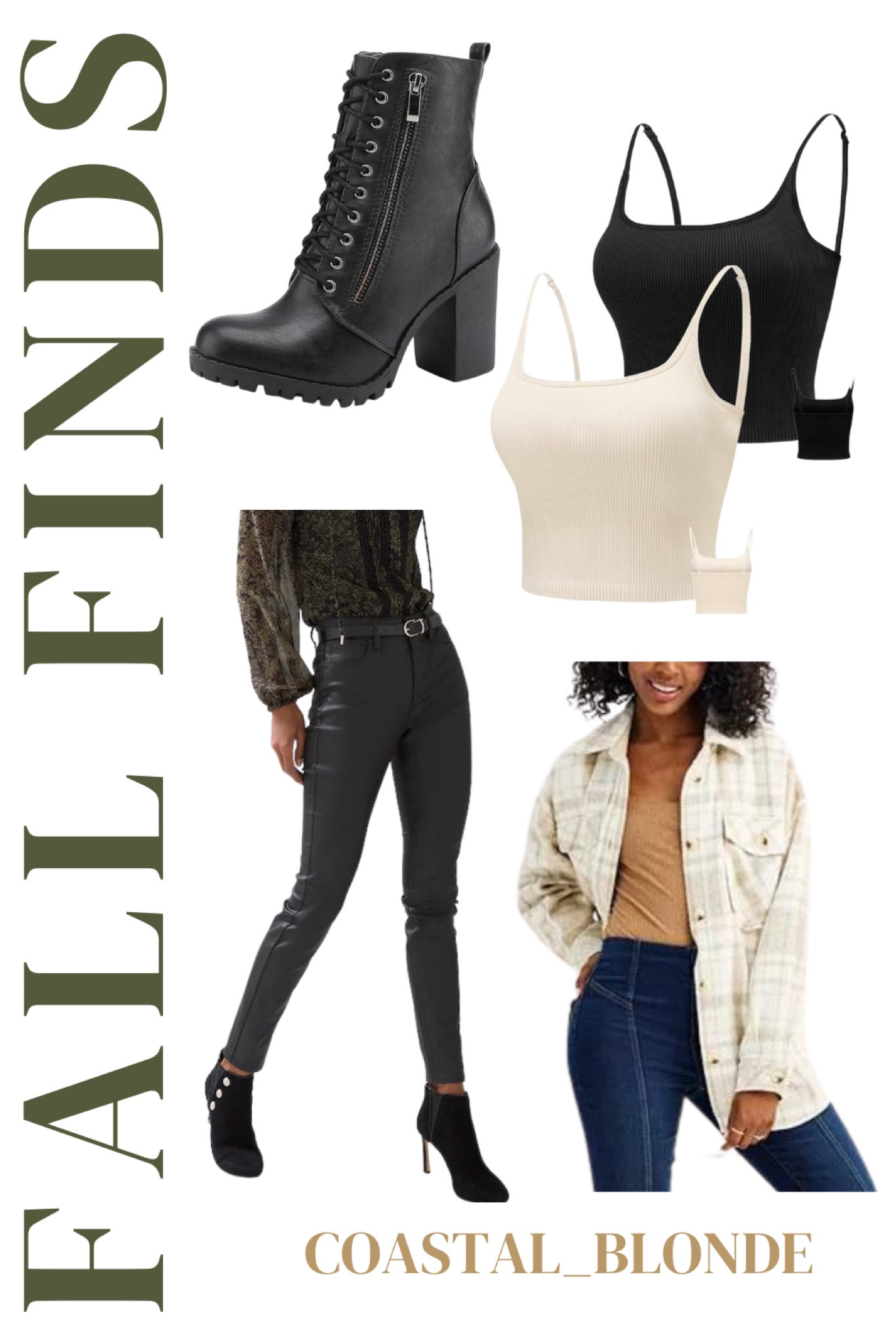 Fall concert outfit fashion 
Black leather pants 
Tank top ribbed cropped 
Leather boots
White beige Shacket plaid 

#LTKstyletip #LTKfindsunder100