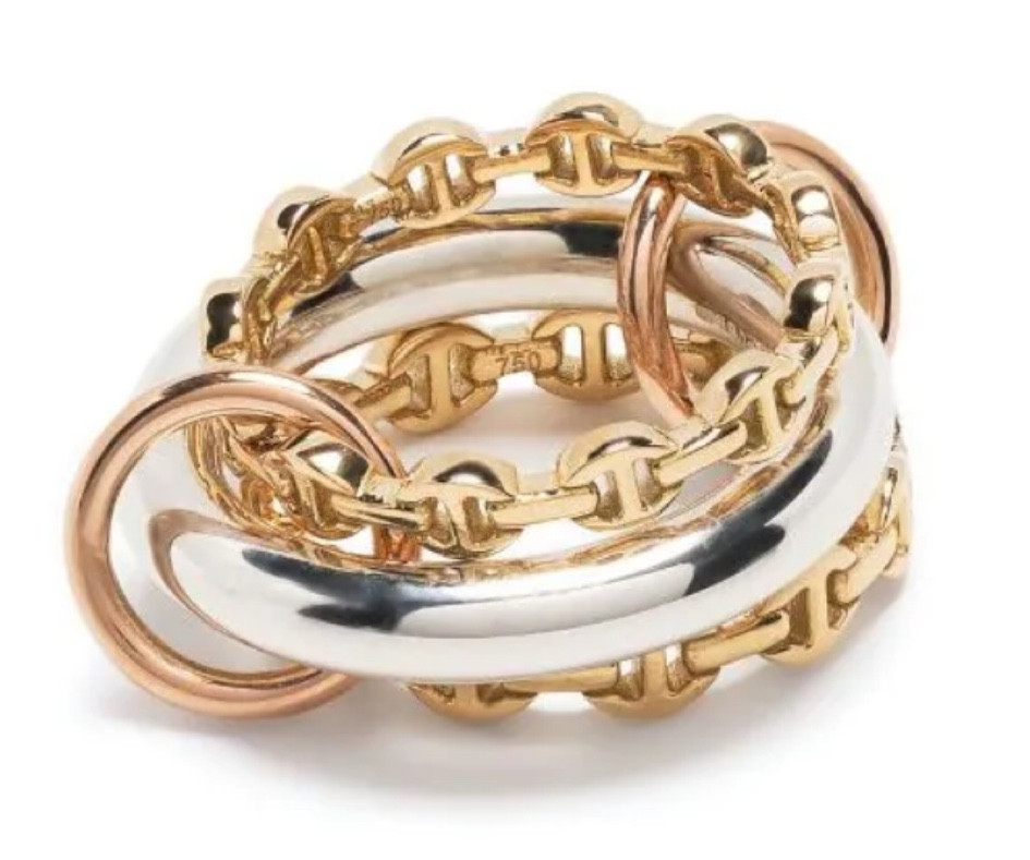 Spinelli Kilcollin
x Hoorsenbuhs 18kt yellow gold Microdame SK Mix stack ring

Sustainability and craftsmanship are at the core of Spinelli Kilcollin's values. Each piece is intricately handcrafted by artisans in Los Angeles with materials that come from an eco-friendly supply chain. This new take on the brand's iconic stacked rings appears in collaboration with Hoorsenbuhs, crafted with yellow gold bands sculpted with a signature Microdame design. The three bands are connected by rose gold links for a mixed metal look.

#LTKStyleTip #LTKWorkwear #LTKParties