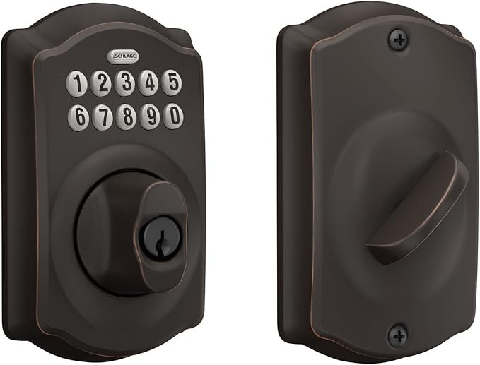 Schlage BE365 V CAM 716 Camelot Keypad Deadbolt, Electronic Keyless Entry Lock, Aged Bronze | Amazon (US)