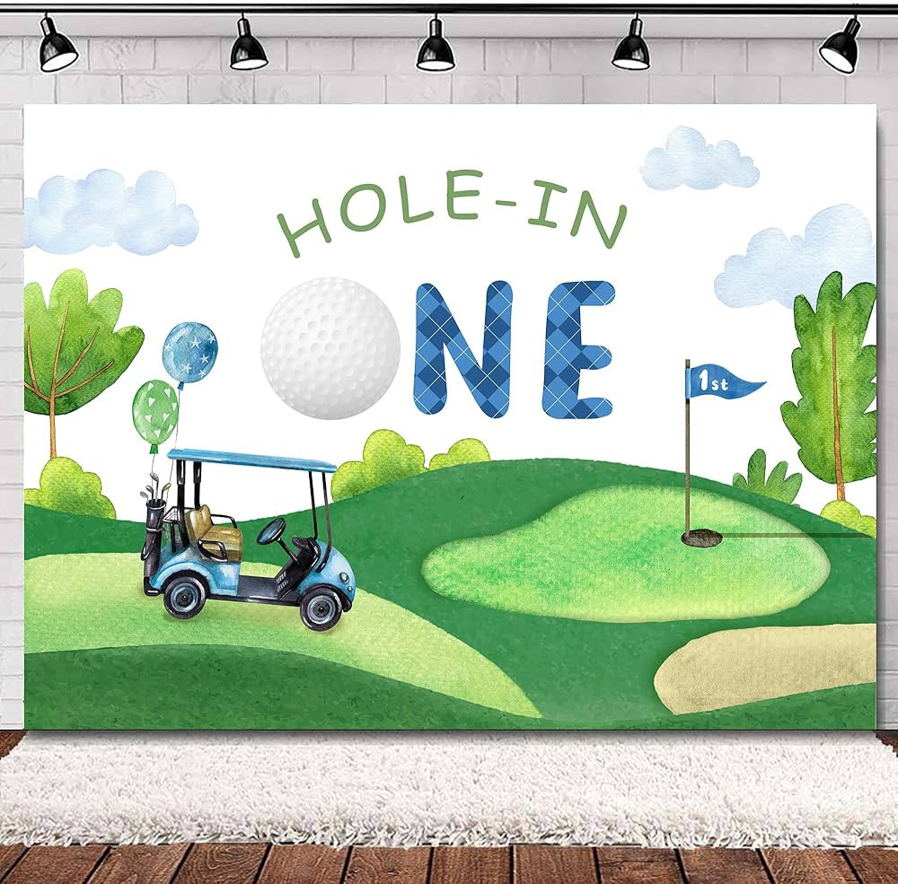 SVBright Golf 1st Happy Birthday Backdrop 5Wx3H Hole in One Cartoon Watercolor Green Grass Sports... | Amazon (US)