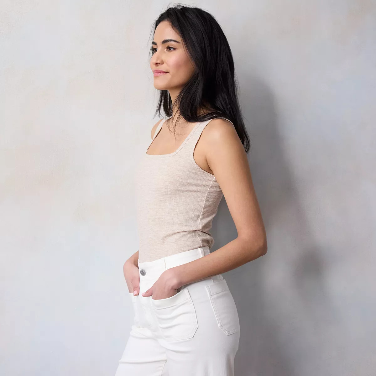 Women's LC Lauren Conrad Fitted Squareneck Tank Top | Kohl's