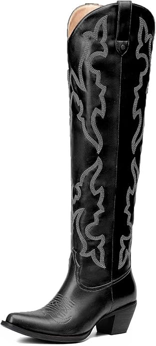 Gradinery Womens White Cowgirl Boots Fashion Over the Knee Boots With Classic Embroidery Chunky H... | Amazon (US)