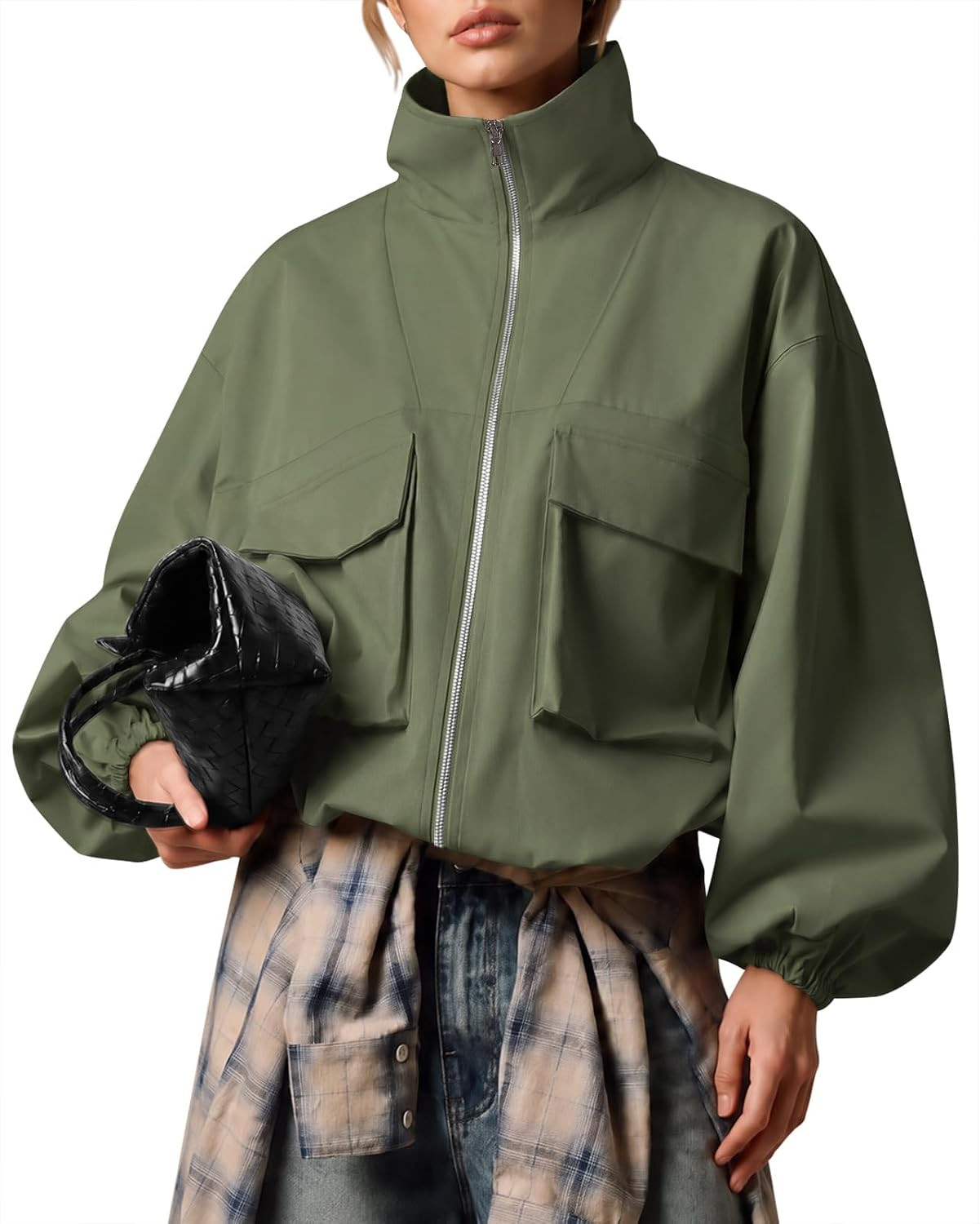 Women's Funnel Neck Jacket Oversized Lightweight Windbreaker Coat | Amazon (US)