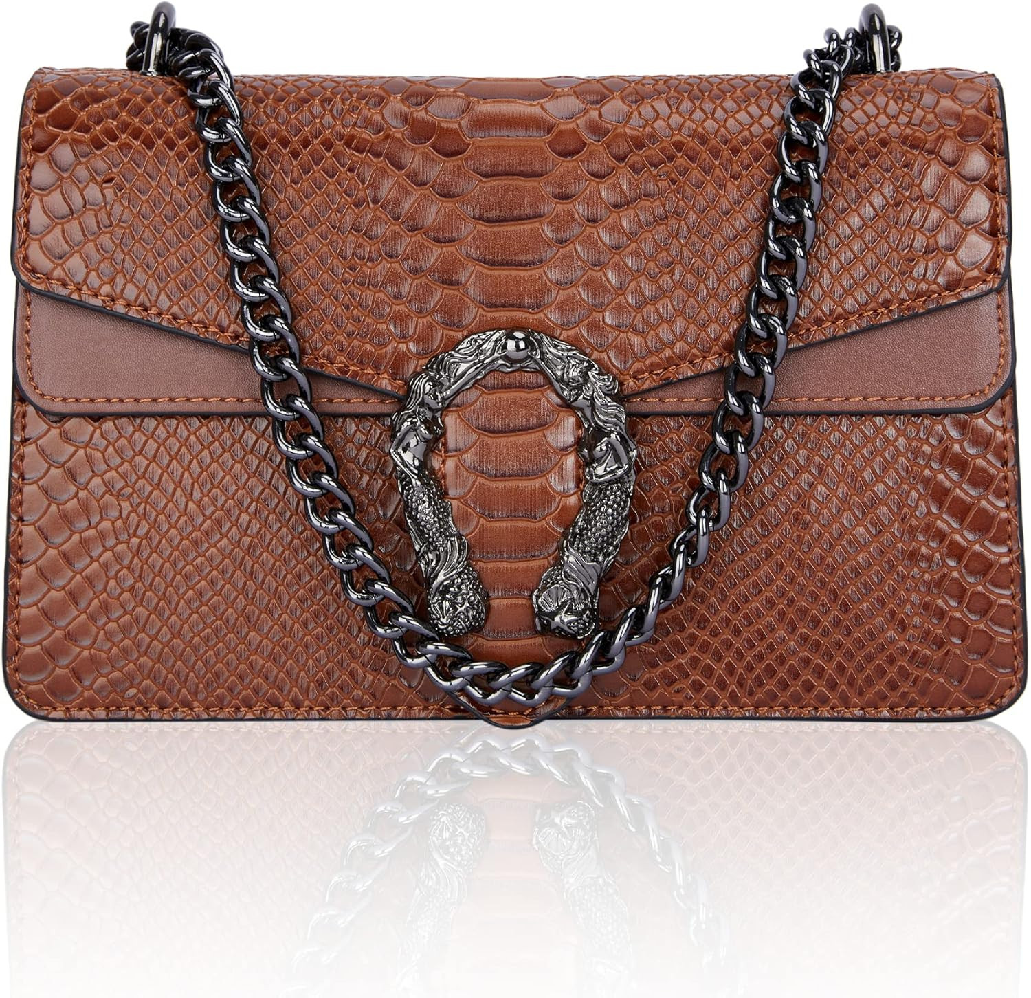Aiqudou Crossbody Bag and Satchel Purse for Women - Fashion Snake Print Chain Purse Luxury PU Lea... | Amazon (US)