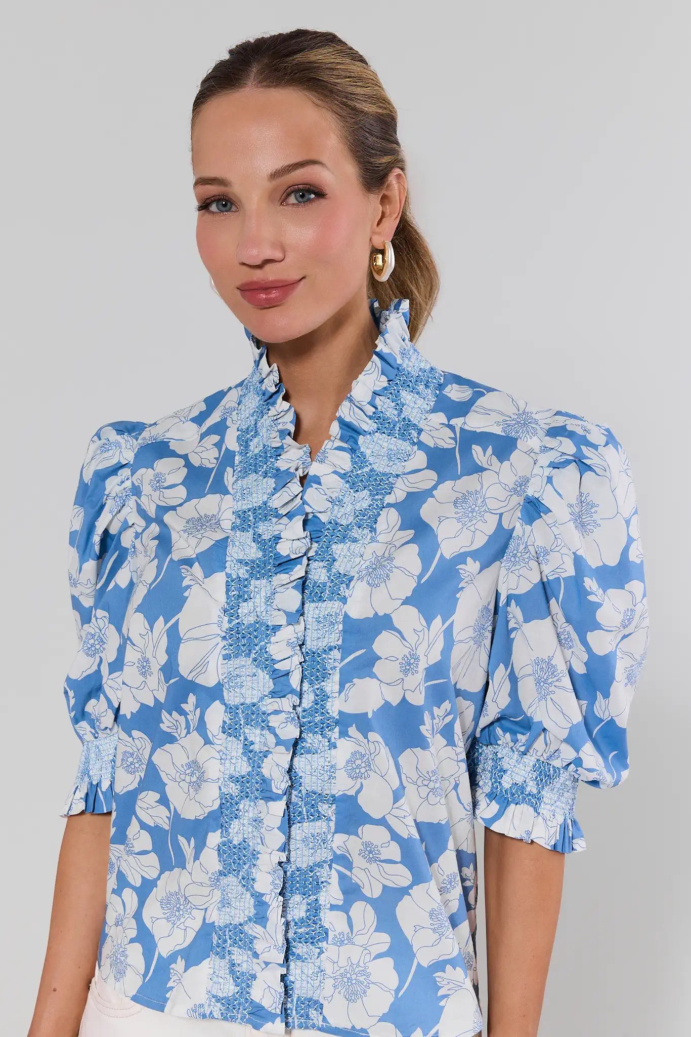 Margot Blue Floral Puff Sleeve Top | Avara