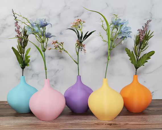 Modern Matte Pastel Bulb Bud Vase  Yellow  Light Blue  Pink - Etsy | Etsy (US)