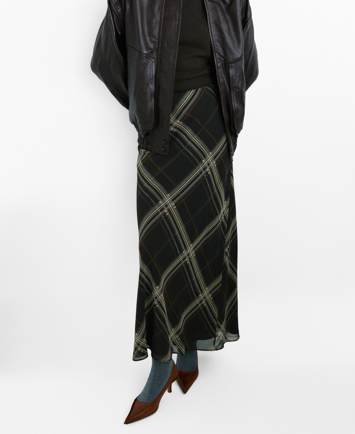 Mango Women's Checked Long Skirt - Black | Macy's