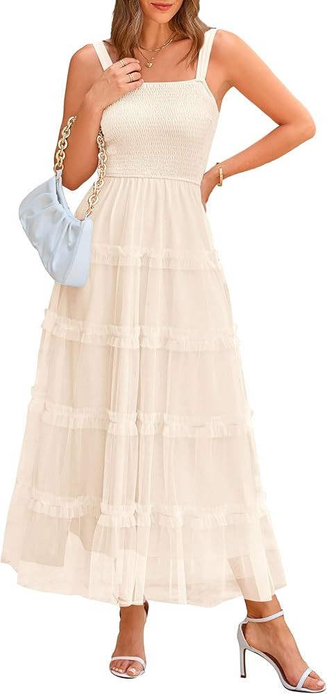 PRETTYGARDEN Women's Summer Dresses 2025 Sleeveless Smocked Tiered Ruffle Tulle A-Line Flowy Wedd... | Amazon (US)