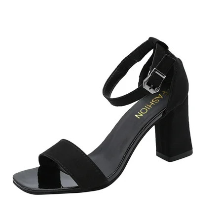fvwitlyh Black Sandals Black Heels for Women Closed Toe - Ankle Strap Low Heels Dress Shoes for Wome | Walmart (US)