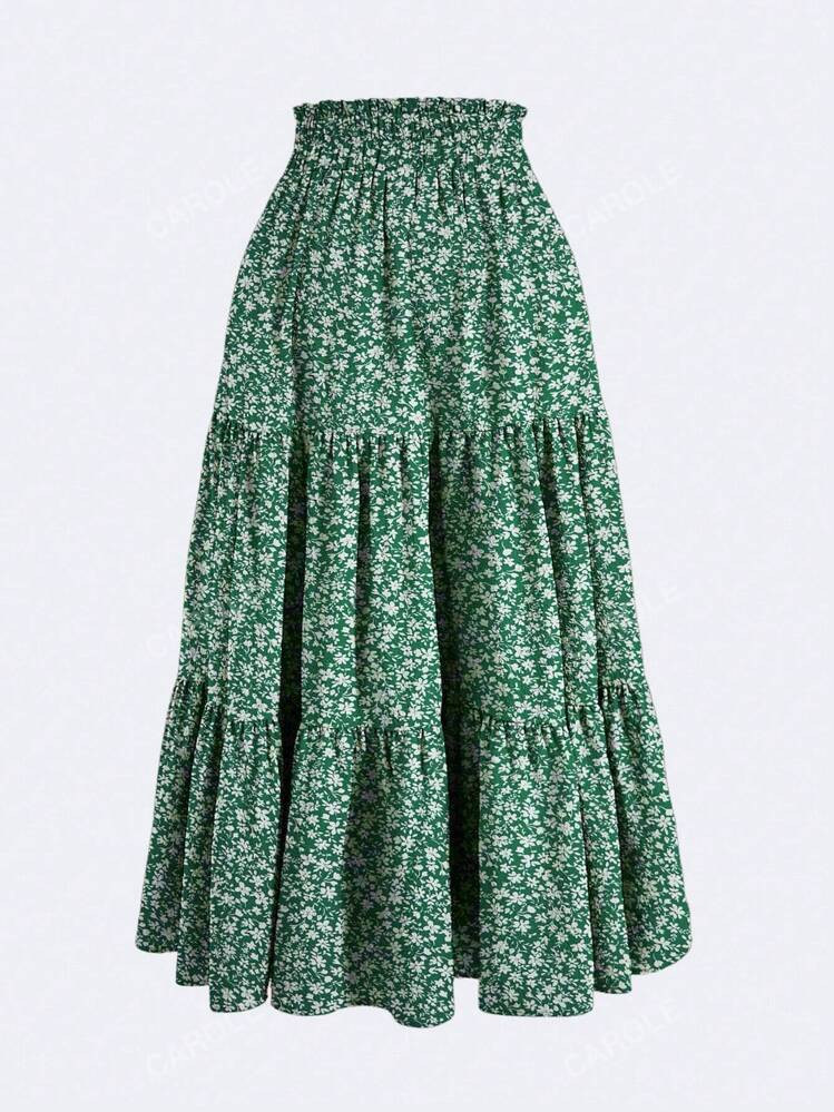 Floral Print Tiered Ruched Elastic waist Vacation Skirts | SHEIN