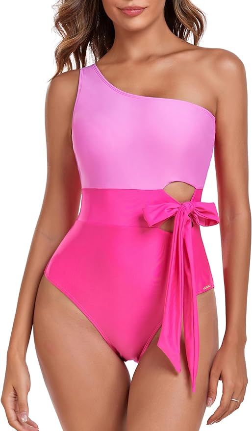 RELLECIGA Women's Tie Knot Cutout Bathing Suits One Shoulder One Piece Swimsuits | Amazon (US)