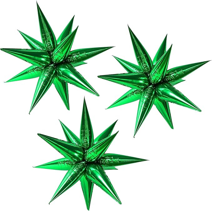 CYMYLAR 3pcs 26inch 3D Explosion Star foil balloon, Green Foil Cone Starburst Balloons for Birthd... | Amazon (US)
