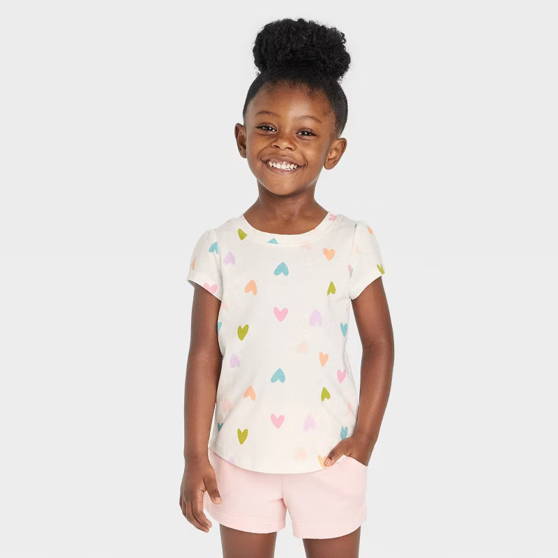 Toddler Girls' Hearts Short Sleeve T-Shirt - Cat & Jack™ Cream | Target