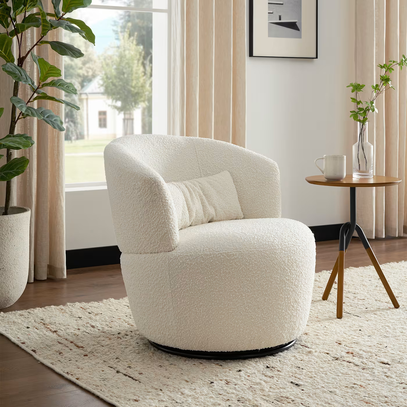 Amber Bouclé Swivel Chair, Snow | Castlery | Castlery US