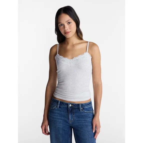 No Boundaries Sequin Lace Trim Cami Top, Women's XXS-XXL | Walmart (US)