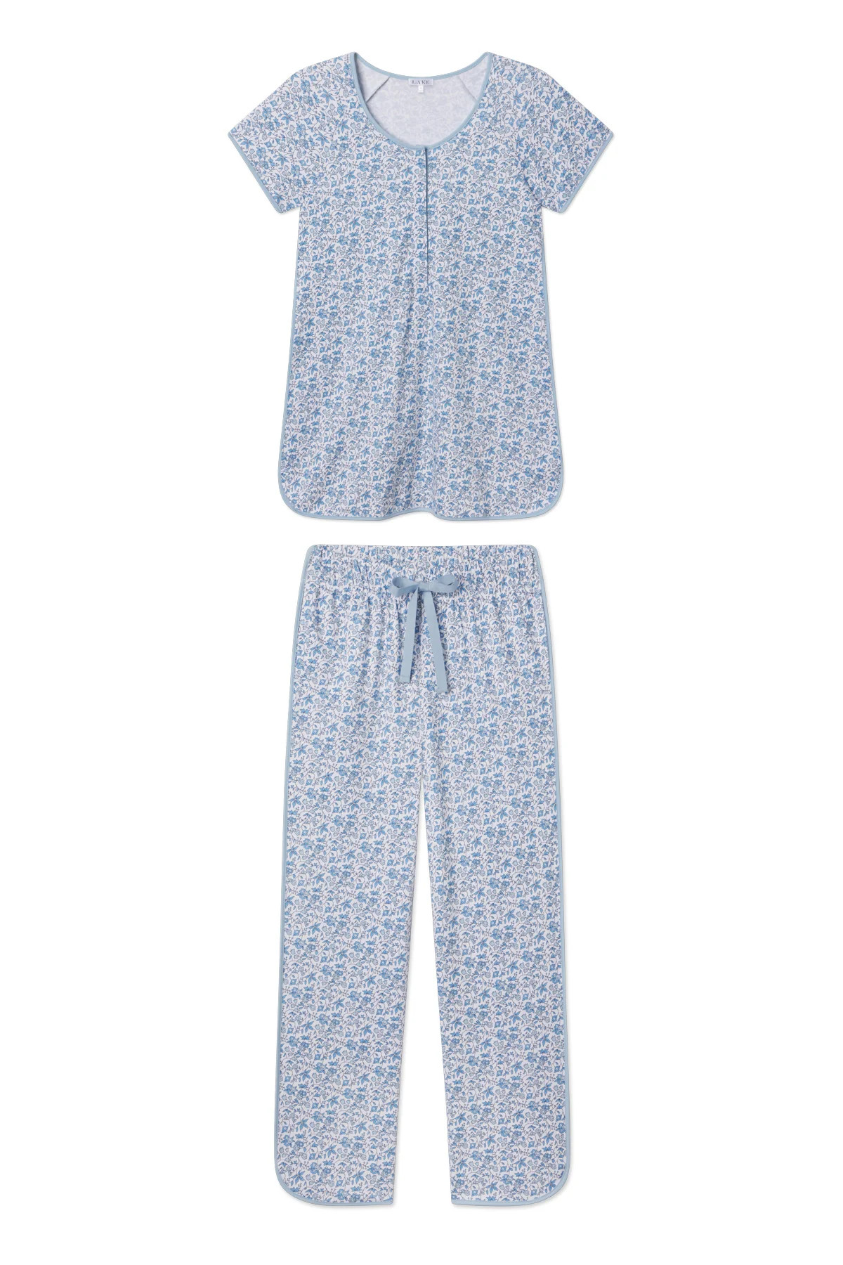 Pima Maternity Short-Long Set in Delft Blue Garden Floral | Lake Pajamas