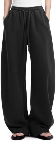 Womens Barrel Sweatpants Fleece Lined Wide Leg Sweat Pants Cotton Elastic Waisted Trousers with P... | Amazon (US)
