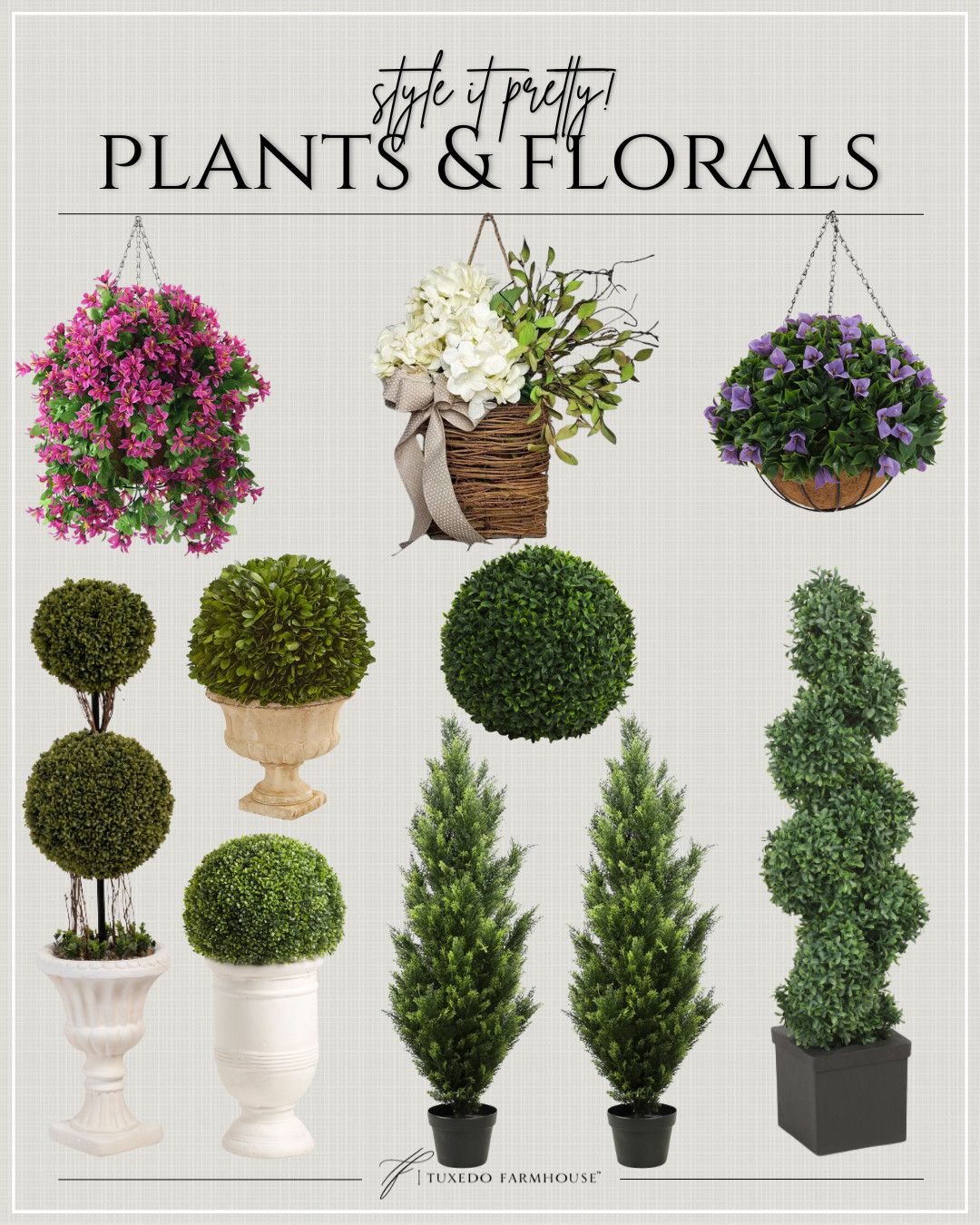 Style it Pretty - Plants & Florals

Beautiful boxwoods and terrific topiaries!

Seasonal, home decor, spring, outdoor, planters, hanger, wreaths, topiaries, planters 

 #LTKSeasonal #LTKHome #LTKFindsUnder100
