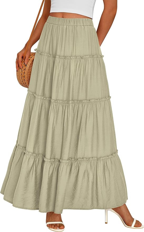 PRETTYGARDEN Boho Maxi Skirts for Women Trendy Summer 2026 Spring Long Flowy A Line Tiered Skirt ... | Amazon (US)