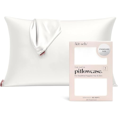 Kitsch Satin Pillowcase with Zipper for Hair & Skin - Softer Than Silk Pillow Cases, Smooth Cooling Satin Pillow Case, Wrinkle-Free, Machine Washable - Pillow Cases Standard Size (19x26) - Ivory | Amazon (US)