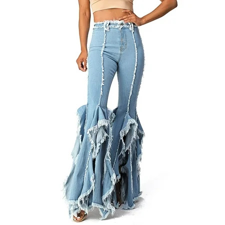 Purple Candy Womens Juniors Unique Rave Denim High Rise Flares (Medium Light Blue) | Walmart (US)
