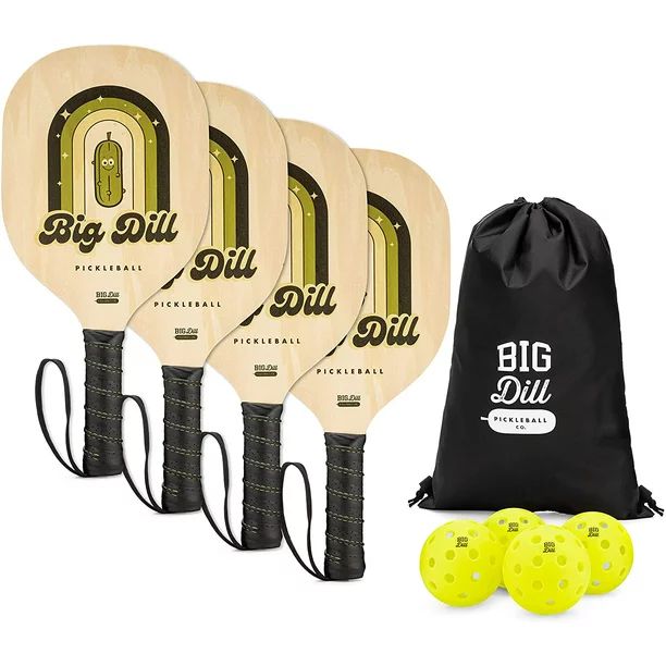 Big Dill Pickleball Co. Superstar Wooden Pickleball Paddle Set — Bundle Pack of 4 Wood Pickleba... | Walmart (US)