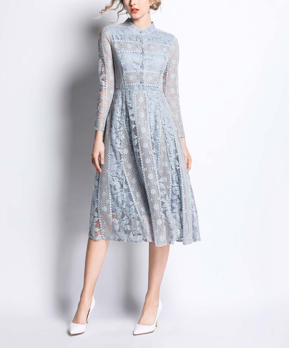 Coeur de Vague Women's Special Occasion Dresses Light - Light Blue Lace Midi Dress - Women | Zulily